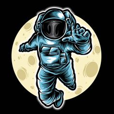 an astronaut floating in front of the moon with his hand up to his face and arms outstretched