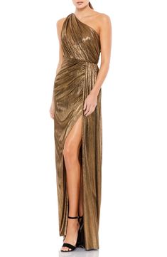 Brown Evening Dresses, Grecian Gown, Grecian Dress, Gathered Bodice, Drape Gowns, Sheath Skirt, Prom Long, Mac Duggal Dresses, Beautiful Goddess