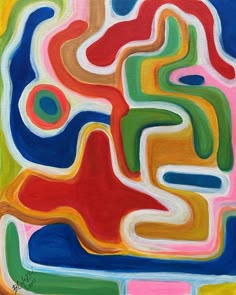 an abstract painting with different colors and shapes