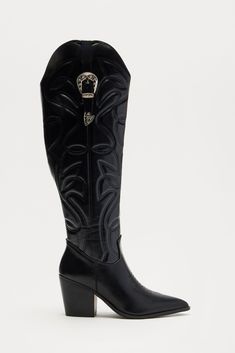 Available In Black. Knee High Cowboy Boots Pointed Toe High Heel Block Heel Imported | Austin Cowboy Boots in Black size 8 by Fashion Nova High Cowboy Boots, Knee High Cowboy Boots, Cowboy Boots, Black Boots, High Heel, Knee High, Block Heels, Black Fashion, Bootie Boots