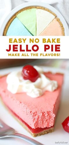 an easy no bake jello pie with cherries on top