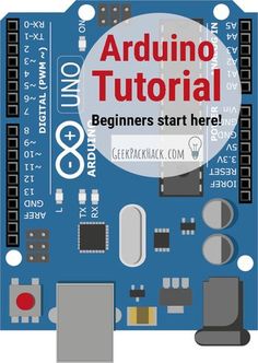 the back side of an arduino board with text reading beginners start here