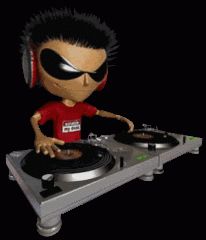 a cartoon character with headphones on dj's turntable