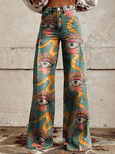 Printed Jeans Women, Street Wear Pants, Cowhide Fabric, Pant Trousers Women, Pants Y2k, Skirt Suit Set, Casual Wide Leg Pants, Jeans Wide, Fall Fits