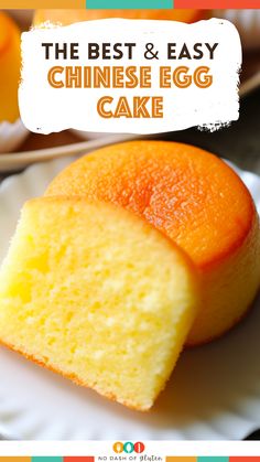 the best and easy chinese egg cake on a plate with oranges in the background