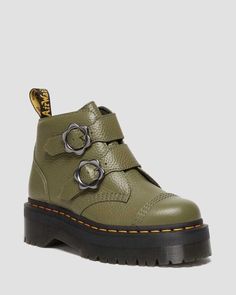 #ad Top Seller for NEW Sz 7 US Women's Dr. Martens Devon Flower Buckle Green Platform Leather Boot, Fashion Womens Boots Dr Martens Devon, Jadon Boots, Flower Boots, Leather Platform Boots, Shoes Dr Martens, Platform Boots Women, Dr Martens Womens, Dr Shoes, Funky Shoes