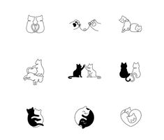 black and white cat icons on a white background