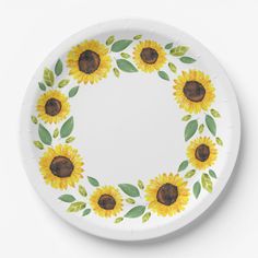 a paper plate with sunflowers painted on it