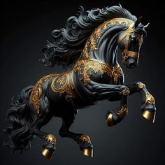 a black and gold statue of a horse