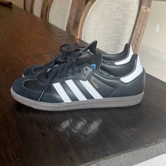 I Got These Shoes A Size Too Small But I Still Wore Them Like 3 Times. They Are In New Condition! Send An Offer Or If You Have A Men's 6.5 I'll Trade! Black Adidas Sambas, Adidas Shoes Black, Black Adidas Shoes, Adidas Sambas, Adidas Black, Adidas Samba, Black Adidas, Shoes Black, Adidas Shoes