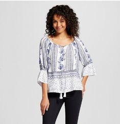 #ad Great shopping ideas for Women's Blue & White Printed Off the Shoulder Peasant Top - Como Black -Large, Fashion womens top Freida Kahlo, White Lace Shirt, Peasant Shirt, White Lace Blouse, Short Sleeve Shirts, Peasant Top, Shoulder Shirts, Women Shirts Blouse, Peasant Blouse