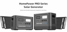 an advertisement for the homeowner pro series solar generator, featuring three different types of generators