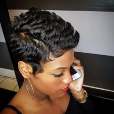 70 Likes, 2 Comments - VIRALS "R" US (@thechoppedmobb) on Instagram: “Stylist: @tese_stylez State: Rhode Island ave, District Of Columbia Pixie cut n style @chowsalon…” Girl Pixie Cut, Pixie Hairstyles For Black Women, Pixie Black Women, Short Pixie Hairstyles, Curly Pixie Haircuts, Wavy Pixie, Hair Cute