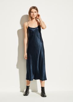 Nouveau Tulip Halter Neck Cowl Dress for Women | Vince Slip Dress Outfit Winter, Slip Dress Outfit, Winter Dress Outfits, Satin Color, Silk Slip Dress, Silk Slip, Satin Slip, Satin Slip Dress, Dress Cuts