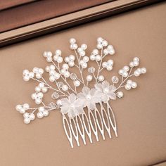 Silver Color Pearl Crystal Bridal Wedding Hair Combs - TulleLux Bridal Crowns &  Accessories Wedding Hair Combs, Bride Hair Jewelry, Bridesmaid Hair Clips, Floral Hair Combs, Hair Comb Accessories, Bridal Wedding Hair, Crystal Hair Comb, Flower Comb, Pearl Accessories