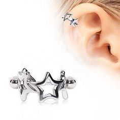 Surgical Steel Star Cartilage Cuff Cartilage Piercing - Fashion Hut Jewelry Diy Ear Cuff, Ear Piercing Helix, Cute Cartilage Earrings, Star Cartilage Earring, Gold Ear Jacket, Piercing Cartilage, Cartilage Jewelry, Industrial Barbell, Body Jewelry Piercing