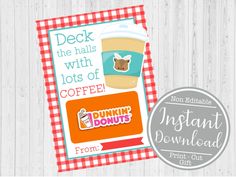 a cup of coffee with the words dunkin donuts on it and a checkered background