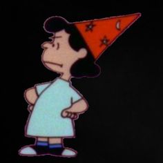 a cartoon character wearing a red hat with stars on it's head and standing in front of a black background