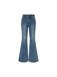 MO&Co. Women's Side Paneled Flared Jeans These jeans are crafted from an organic cotton blend in a mid-blue wash. Feature a flared full-length leg for a classic silhouette. The angled seams on the hem create a visually elongating effect, giving you a longer and leaner appearance. Features : - Vintage flared silhouette- Mid waist, full length and slim fit- Zip fly, classic five-pocket design- Paneled slanted seam details Code: MBD1JEN027The back length of size M/27 is 108cmMATERIALS & CARE Materi