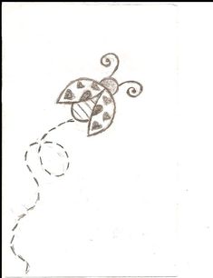 a drawing of a ladybug flying through the air with a kite in it's mouth