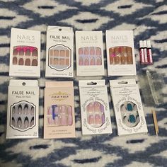 A Total Of 8 Pairs Of False/ Press On Nails. Includes 3 Kiss Pink Gel Glues, 2- 24 Packs Of Glue Sticker Sheets And Also 2 Manicure Sticks. All Are Brand New! Stick On Nails Packaging, Cute Cheap Press On Nails, Press On Nails Packaging Ideas, Impress Nails Press On, Best Rated Glue For Press On Nails, Press On Nails Business Supplies, Press On Nails 25 Pack, Kiss Pink, Gel Glue