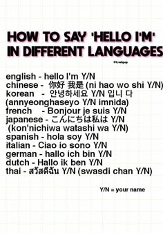 how to say hello i'm in different languages with english and chinese characters on it