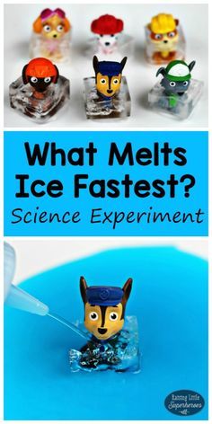 what melts ice fastest? science experiment for kids with pictures and text overlay