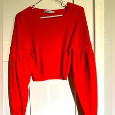 Brand New Without Tags. Never Been Washed Or Worn Just For Trying On Trendy Red Sweater For Spring, Zara Red Winter Tops, Zara Red Long Sleeve Sweater, Red Trendy Stretch Sweater, Zara Red Tops For Winter, Red Stretch Tops By Zara, Trendy Red Stretch Sweater, Red Stretch Trendy Sweater, Red Stretch Zara Tops