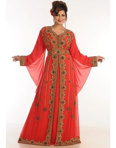 Women Red Georgette Hand Zari Embroidery Kaftan Moroccan, Copper, Georgette, Handmade, Red, Red, Kaftans, XS, S, M, L, XL, 2XL, 3XL, 4XL, 5XL, 6XL, 7XL:Arabic Attire Luxury Red Abaya For Eid, Luxury Red Abaya For Festive Season, Diwali Gold Kaftan With Zari Work, Festival Georgette Kaftan With Zari Work, Georgette Kaftan With Zari Work For Festivals, Georgette Kaftan With Dabka Work For Reception, Traditional Embroidered Kaftan For Reception, Embroidered Kaftan For Eid Reception, Zari Work Kaftan For Diwali Reception