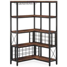 an open shelving unit with four shelves