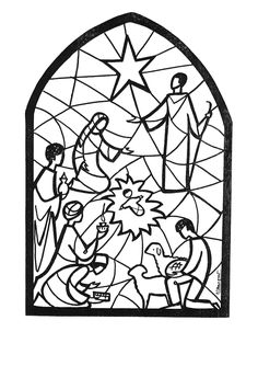 a stained glass window depicting the birth of jesus