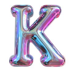 the letter k is made up of shiny foil and has an iridescent effect