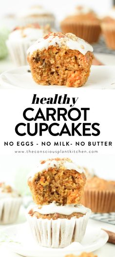 healthy carrot cupcakes with no eggs, no milk and no butter on top