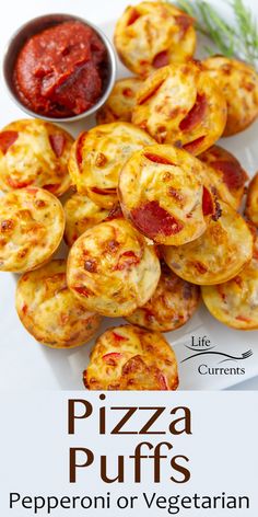 pizza puffs with pepperoni or vegetarian sauce