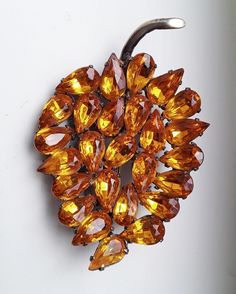 Glowing Topaz Rhinestone Sterling Brooch, Czech, Cluster, Leaf Floral With Stem, Vintage - Etsy Vintage Sterling Silver Jewelry, Rhinestone Jewelry, Rhinestone Brooches, Sparkle And Shine, Jewelry Ring