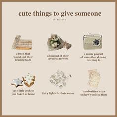 a poster with some things to give someone on valentine's day, including cookies and flowers