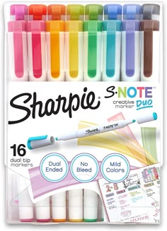 the new mouveau sharpie markers and pens are in their display box with different colors