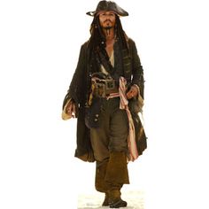 a man dressed as captain jack sparrow is standing in front of a white background with his hands on his hips