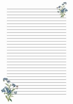 a lined paper with blue flowers on it