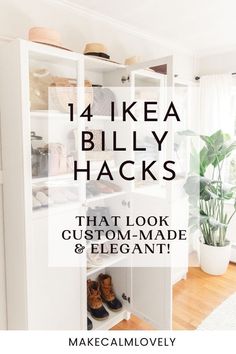 These IKEA Billy DIY hacks look custom-made and so elegant Ikea Shoe Storage Book Shelves, Ikea Closet Hack Billy Bookcases Shoe Storage, Ikea Billy Bookcase For Shoes, Bookshelves For Shoes Storage, Billy Bookcase Hack Shoes, Billy Bookcase Bag Display, Ikea Billy Hack Closet, Billy Bookshelf Shoe Storage, Ike’s Closet Hack