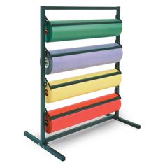 a multicolored rolling rack with six rolls