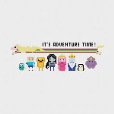 the adventure time characters are featured in this cross - stitch pattern, which includes an arrow and