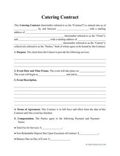 the catering contract form is shown in this image