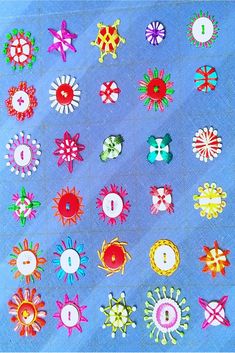 an assortment of different colored flowers on a blue background with the numbers 1 - 10