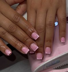 Short Baby Pink French Tip Nails, Shorties Nails Black Women, Short Pink Set Nails, Short Nail Set Ideas Simple, Pink Overlay Nails, Cute Short Nail Sets Pink, Cute Overlay Nails, Holiday Nails Summer Acrylic, Extra Short Acrylic Nails