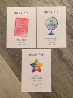 three thank you cards with watercolor stars on them