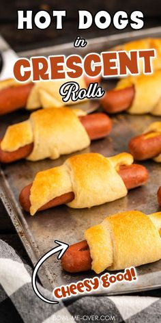 Sheet pan with hot dogs in crescent rolls with Pinterest overlay. How To Make Pigs In A Blanket With Hot Dogs, Weiner Winks Recipe, Hot Dog Wraps Crescent Rolls, Pigs In A Blanket With Hot Dogs, Pigs In A Blanket Hot Dogs, Crescent Rolls With Hot Dogs, Hot Dogs In A Blanket Crescent Rolls, Wrapped Hot Dogs Crescent, Crescent Dogs With Cheese