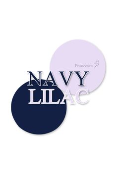 two navy and white circular stickers with the words navy lilac on each side