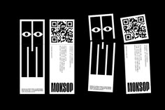 three black and white stickers with qr - code designs on them, each depicting an eye