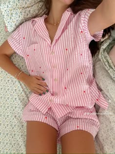 Girly Pajamas Aesthetic, Cute Pink Pajama Set, Galentines Pj Outfit, Cotton Pajama Shorts Matching Set For Sleep, Cotton Sleepwear With Pockets For Sleepovers, Girly Pajama Set, Cute Cotton Pajama Shorts For Sleep, Cute Cotton Sleepwear With Relaxed Fit, Cotton Bedtime Sets With Pockets